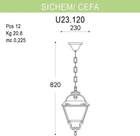 Уличный светильник подвесной Fumagalli Cefa U23.120.000.WXF1R (220V, на цепи, IP55)