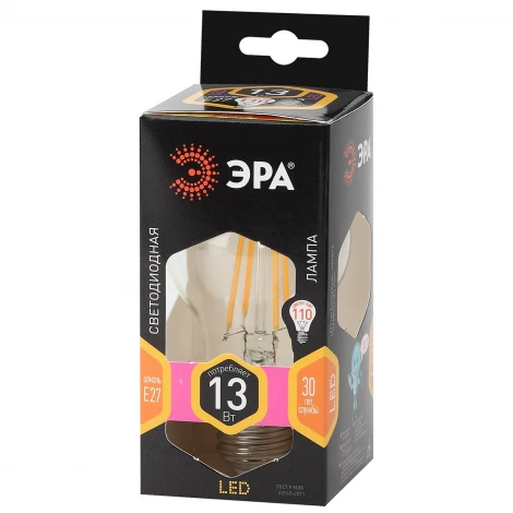 Лампочка светодиодная филаментная E27 13W ЭРА F-LED A60-13W-827-E27
