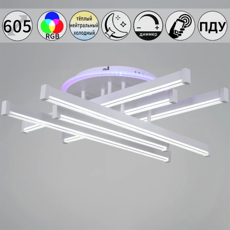 Потолочная люстра светодиодная на штанге с управлением смарфоном и пультом Reluce 01030-0.3-06 WT (регулировка яркости, 220V)