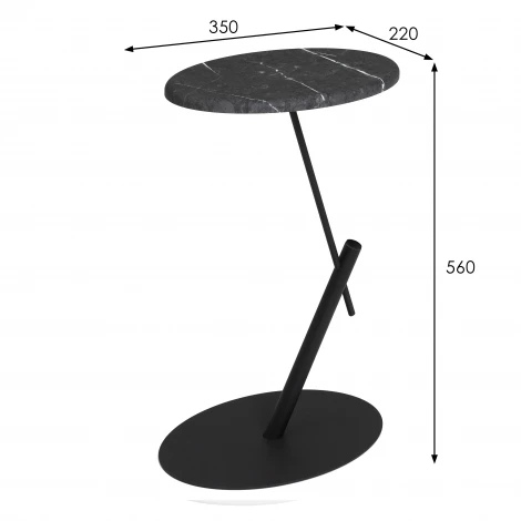 Стол приставной овальный МеталлАрт М015 черный мрамор/черный Mebelik 009509