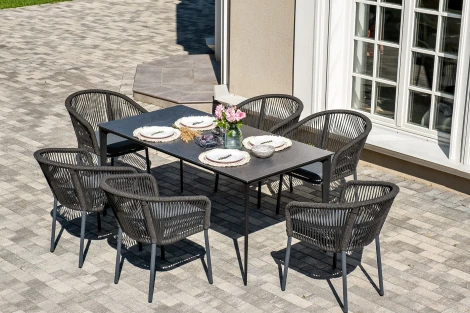 "Малага" обеденная группа на 6 персон со стульями "Марсель", каркас темно-серый, роуп темно-серый 4SIS арт.УТ-00009335