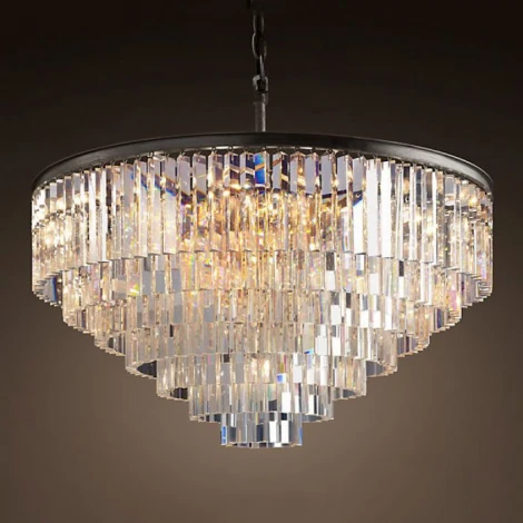 Подвесная люстра каскадная Rh 1920S Odeon Clear Glass Fringe Chandelier D80 ImperiumLoft 40,292 (73479-22) (220V, на цепи)
