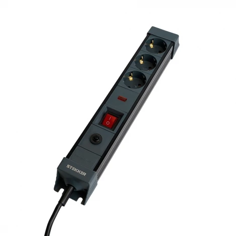 Сетевой фильтр 3-х местный с заземлением 1,8м. (черный) Stekker Techno 50153