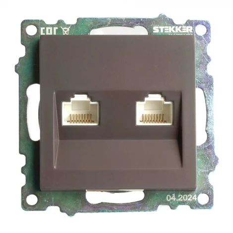 Розетка Ethernet RJ-45 двойная (шоколад) Stekker Катрин 50006