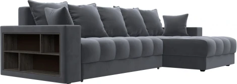 Диван угловой с декором и полкой Лига-050 НПБ Лига Диванов (Велюр) арт.128594