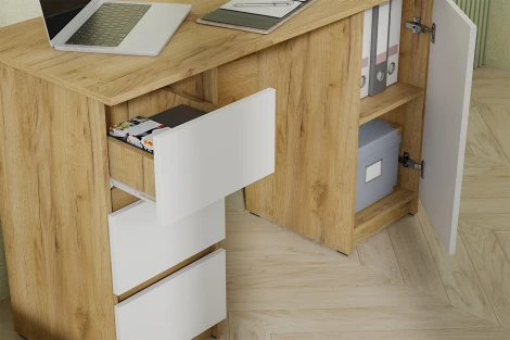 Стол письменный Арника 120 см Денвер, Дуб золотой, белый шагрень