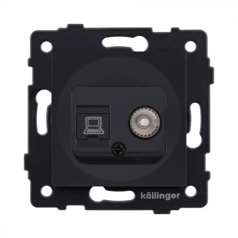 Розетка двойная TV (мама) + RJ45  черный матовый Kollinger REA-021BM для Aspekt, Eleganz, Reflex