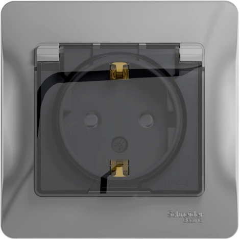 Розетка встраиваемая с заземлением, шторками и крышкой (алюминий) IP44 Systeme Electric Glossa GSL000348