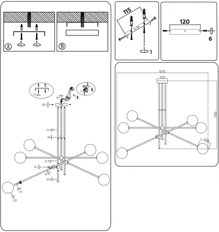Потолочная люстра на штанге Ambrella Traditional TR2521 (220V, шарики)
