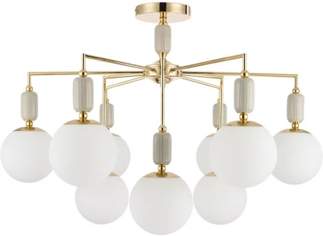 Потолочная люстра на штанге Lumion Vivien 6580/9C французское золото, серый/белый металл, керамика/стекло E14 9*40W 220V