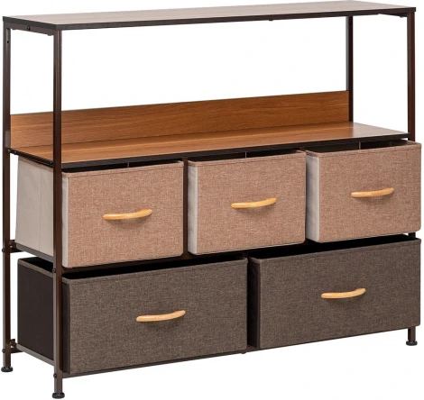 Комод Leset Локи 5 ящиков с полкой (Сталь,Искусственный лен/Бежевый,Светло-коричневый,Темно-коричневый) арт.2500000229091