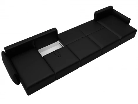 Диван П-образный Лига-051 НПБ МегаЛонг (ЛДСП,Брус,Фанера/Пластик/Экокожа/Черный) Лига Диванов 129900