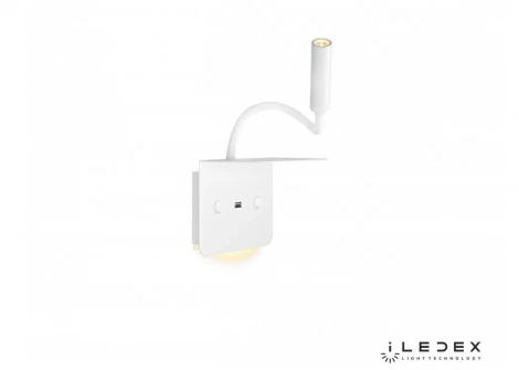 Бра с полкой на гибкой ножке для чтения с usb iLedex Support 7031C WH (220V, выключатель)