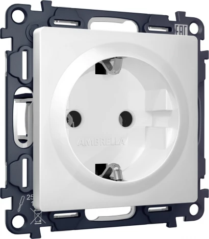 Комплект механизма Ambrella Volt электрической розетки ALFA MA126010 Белый матовый с заземлением на винтовых зажимах 2P+E 16A-250V QUANT