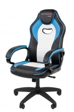 Кресло Chairman game 16 Россия экокожа черный/голубой/белый 7213484