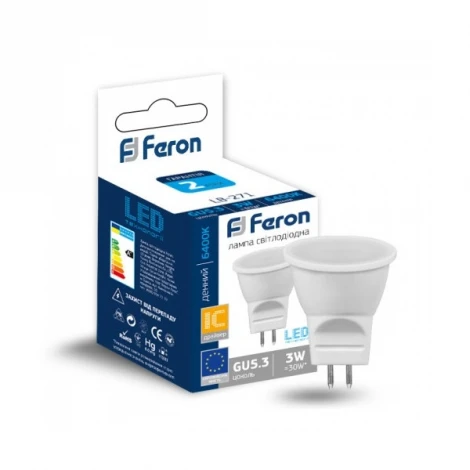 Лампочка светодиодная полусфера белая колба GU5.3 3 Вт 6400K холодное белое свечение Feron 25553