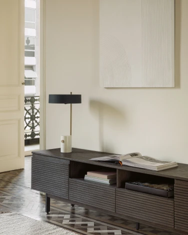 Тумба под телевизор La Forma (ex Julia Grup) Indiann (Черный,Серый/ Шпон,МДФ,Дерево,Акация)