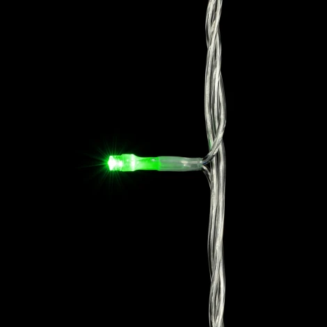 Гирлянда Нить 10м Зеленая с Мерцанием Белого Диода 24В, 100 LED, Провод Прозрачный ПВХ, IP54