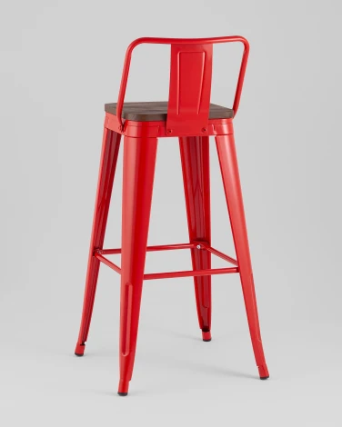Стул барный TOLIX со спинкой красный глянцевый + темное дерево KD Stool Group УТ000042113
