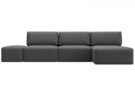 Диван угловой модульный с пуфом Лига-060 НПБ Лонг угол универсальный (ЛДСП,Брус,Фанера/Пластик/Замша/Серый) Лига Диванов 129524