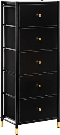 Комод Leset Нирита/Хайди, 5 ящиков, Черный (Сталь,Экокожа/Черный) арт.2500000209680