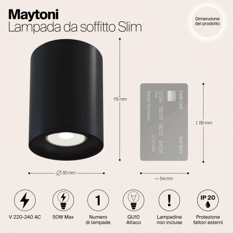 Накладной потолочный светильник Slim GU10 1x50Вт Maytoni Technical C012CL-01B (220V)