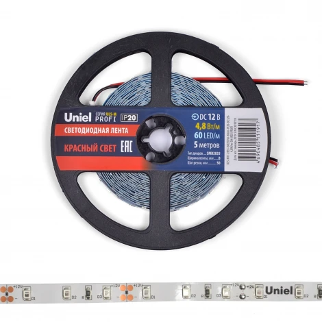 Светодиодная лента Uniel ULS-M11-2835-60LED/m-8mm-IP20-DC12V-4,8W/m-5M-RED PROFI катушка в герметичной упаковке