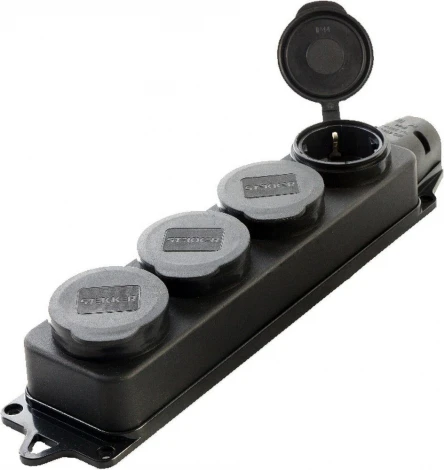 Розетка четверная с заземлением и крышкой (черный) Stekker Одри 39019