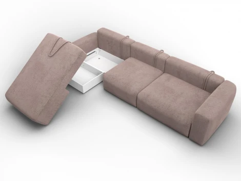 Диван угловой Лига-066 НПБ Лонг угол левый (ЛДСП,Фанера,Брус,Велюр/Бежевый) Лига Диванов 131226L