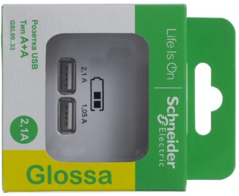 Розетка встраиваемая USBх2 (белый) Systeme Electric Glossa GSL000133