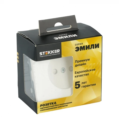 Розетка без заземления со шторками (белый фарфор, soft touch) Stekker Эмили 50234