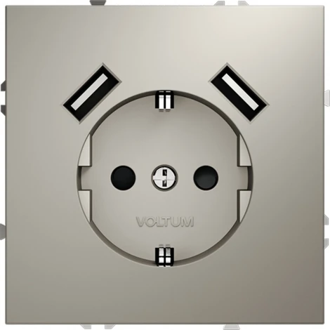Розетка с заземлением, шторками и USBх2 (кашемир) Voltum S70 VLS040403