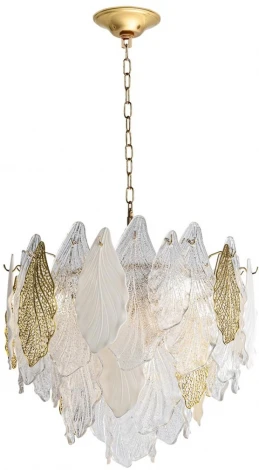 Подвесная люстра Odeon Light Lace 5052/8 золото/белый/прозрачный/металл/стекло/фарфор/металл E14 8*40W (220V, на цепи, лепестки)