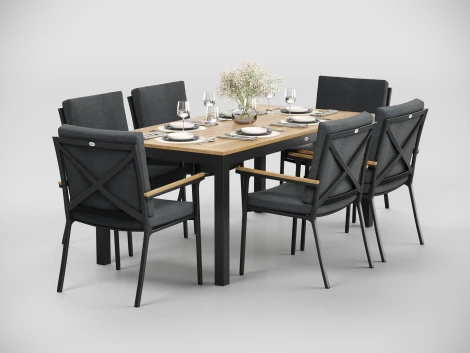 Обеденная группа Gardenini Premium Bella (Алюминий,Ткань,Тик/Темно-серый,Светлое дерево) арт.DPBLL.010818.C5