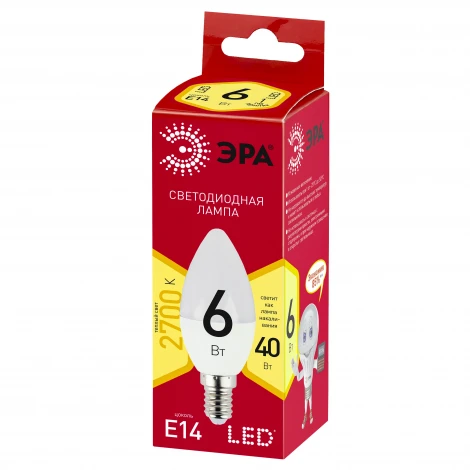 Лампочка светодиодная E14 6W ЭРА LED B35-6W-827-E14 R