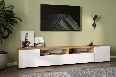 Тумба Арника ТВ Денвер, Дуб золотой, Белый