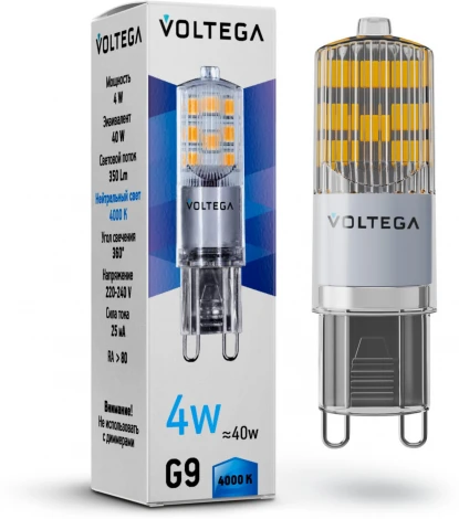 Лампочка светодиодная G9 4W 220V капсульная прозрачная 4000K Voltega 7125