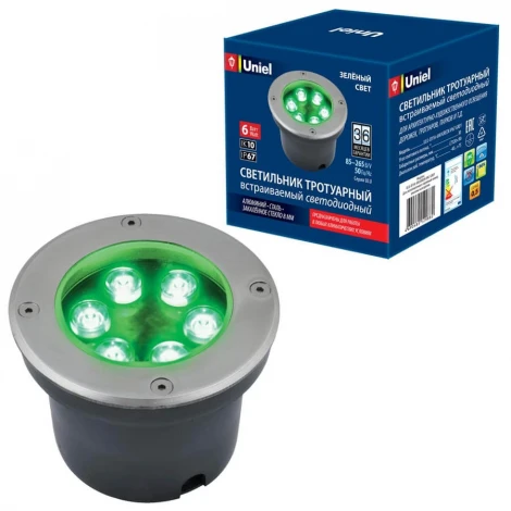 Встраиваемый светильник уличный Uniel ULU-B11A-6W/GREEN IP67 GREY (LED, 220V, круглые)