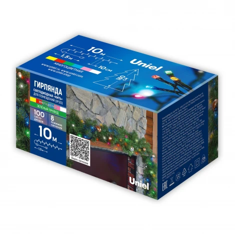Гирлянда светодиодная, 10м. 100 светодиодов, белый, желтый, зеленый, красный, розовый, синий свет Uniel ULD-S1000-100/DGA MULTI-3 IP20