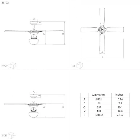 Потолочная люстра на штанге с вентилятором Eglo Fortaleza 35122 (220V, выключатель, вертолет)