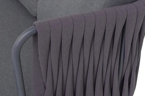 "Ронда" диван 3-местный плетеный из роупа, каркас алюминий темно-серый (RAL7024) муар, роуп серый 40 мм tex, ткань темно-серая 027 4SIS RON-S-3-001 RAL7024 MuaT-grey(D-gray027)