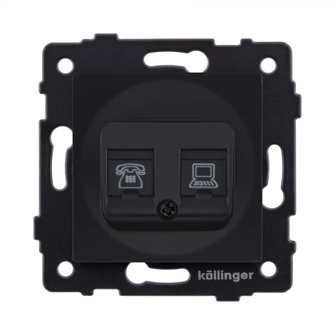 Розетка двойная RJ11 + RJ45 черный матовый Kollinger REA-011BM для Aspekt, Eleganz, Reflex