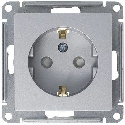Розетка встраиваемая с заземлением (алюминий) Systeme Electric AtlasDesign ATN000345