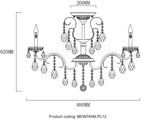 Потолочная люстра на штанге Crystal Lux MONTANA PL12 (220V, подвески, подсвечник, свеча)