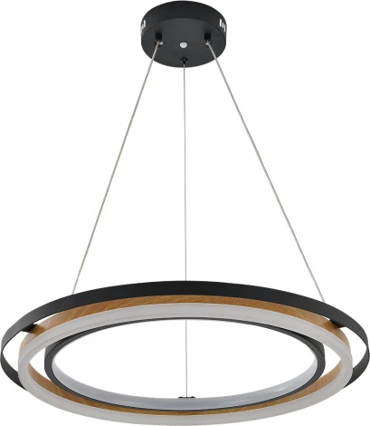 Подвесной светодиодный светильник Escada Lagom 10248/2LED 82Вт,с ПДУ, металл/акрил, чёрный/дерево (регулировка яркости, 220V, на тросе, кольцо)